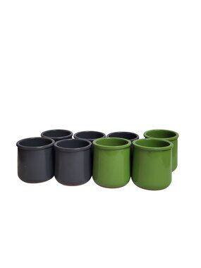 8 Cermer Glazed Terracotta Ceramic 5-oz Yogurt Containers 5 Gray and 3 Green